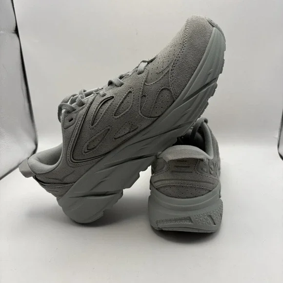 Hoka One One Men 8.5 Women's 9.5 Clifton L Suede Limestone Grey Running Shoe